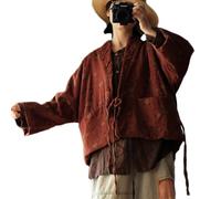 NFYM Veste matelassée en coton douce pour femme - Kimono à ouverture sur le devant avec imprimé fleurs - Coupe ample et courte - Vestes d'extérieur avec poches, rouge foncé, One Size