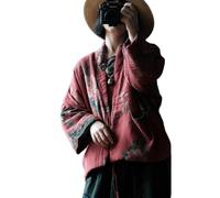 NFYM Veste matelassée en coton doux pour femme, kimono ouvert sur le devant, imprimé floral, manteaux d'extérieur courts avec poches, Fleur - Rouge, taille unique