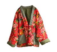 NFYM Veste matelassée en coton doux pour femme Motif floral, Pivoine rouge, taille unique
