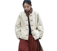 NFYM Veste matelassée en coton et lin pour femme avec fermeture à bascule Style rétro, lin, taille unique