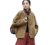 NFYM Veste matelassée en coton et lin pour femme avec fermeture à bascule Style rétro, marron, taille unique