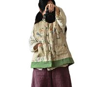 NFYM Veste matelassée légère en coton et lin imprimé printemps et automne Manteau rembourré vintage pour femme, jaune, taille unique