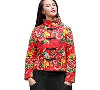 NFYM Veste matelassée légère pour femme - Motif pivoine - Style chinois - En coton et lin - Pour l'hiver, Pivoine rouge, Medium