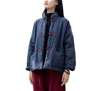 NFYM Veste matelassée pour femme avec col montant et boutons et poches basses, bleu marine, taille unique