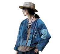 NFYM Veste patchwork courte à manches longues pour femmes vintage avec ouverture à l'avant Kimono Veste courte d'extérieur, One Size