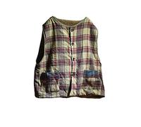 NFYM Veste polaire boutonnée vintage à carreaux sans manches avec poches pour femme, vert, Taille Unique