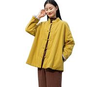 NFYM Vestes d'hiver matelassées légères pour femme - Style chinois - Avec poches, jaune, taille unique