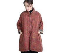 NFYM Vestes en coton rembourrées pour femmes de longueur moyenne à longue, vestes d'hiver style kimono long et ample, style chinois, rouge foncé, Taille unique