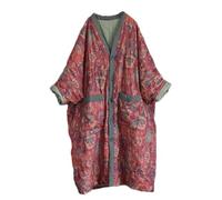 NFYM Vestes longues pour femmes, vêtements d'extérieur d'hiver, longueur genou, imprimé vintage, ample, patchwork matelassé, léger, rouge foncé, taille unique