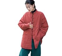 NFYM Vestes matelassées pour femmes à manches longues à boutons légères décontractées lâches chaudes rembourrées Manteau d'hiver, rouge foncé, One Size