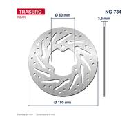 NG BRAKE DISK Disque de frein arrière 734 Ø180 x Ø60 x 3,5 mm