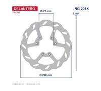 NG BRAKE DISK Disque de frein avant ondulé 201X Ø260 x Ø72 x 3 mm