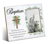 NGAEAK Cadre photo en bois pour garçons - Cadeau de baptême pour filles - Cadeau de bébé catholique - May God Bless You As You Learn and Grow - Affichage photo de 10 x 15 cm