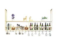 NGAMITSX Bar Iron Art | Porte-Bouteilles de vin à l'envers pour Plafond | Porte-Verres à vin et Verres à Pied | Refroidisseur à vin Mural à Suspendre, doré
