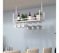 NGAMITSX Étagère de Plafond Blanche à Suspendre, Support Mural pour Plantes, Rangement pour Bouteilles de vin avec 2 Types de Supports pour Verres à vin, décoration d'intérieur (Dimensions : 120 x 30