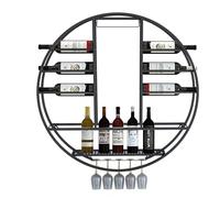 NGAMITSX Étagères de Bar flottantes murales Rondes, présentoir pour Bouteilles d'alcool, Support Mural Suspendu pour Verres à vin, Support de Bar, étagère Murale de Cuisine pour la Maison, Le Bar, la