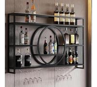 NGAMITSX Grand Bar Mural, présentoir à vin Mural Moderne en métal, Armoire Suspendue de Grande capacité, Porte-Bouteilles Moderne avec étagères (Taille : 140 cm, Couleur : Noir)