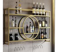 NGAMITSX Grand Bar Mural, présentoir à vin Mural Moderne en métal, Armoire Suspendue de Grande capacité, Porte-Bouteilles Moderne avec étagères (Taille : 100 cm, Couleur : Or)
