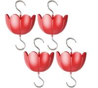 Ngbbby 4 pièces douves de Fourmis pour mangeoires à colibris 4 OZ Protection de Fourmis en Plastique pour mangeoire à colibris douves en Forme Fleur Rouge avec Crochet en métal, Garde pour mangeoire