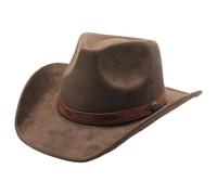Ngbbby Chapeau de Cowboy Occidental en Daim pour Hommes et Femmes, Chapeau en Feutre Marron à Large Bord avec Bord roulé, Protection Solaire, Style Vintage