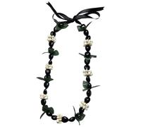 Ngbbby Collier de fleurs perlées faites à la main - Lei de noix Kukui pour femme avec ruban, collier perles remise diplôme et fête, bijoux cérémonie style hawaïen