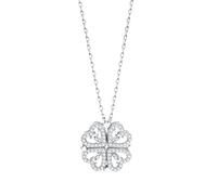 Ngbbby Collier pendentif convertible en forme de cœur et à quatre feuilles, plein de diamants, collier cœur à quatre feuilles, pliable en argent, forme