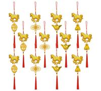 Ngbbby Décorations du Nouvel an Chinois, 12 pièces 2026 Cheval Feng Shui Porte-Bonheur avec Pompons Rouges, Pendentif Porte-Bonheur décoratif à Suspendre, Ornements à Pompons