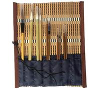 Ngbbby Ensemble de pinceaux Chinois Traditionnels 10 pièces avec Support Enroulable, Pinceau de Peinture Aquarelle Kanji Sumi