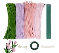 Ngbbby Kit de Fleurs de Cure-Pipe, Cure-Pipes Flexibles et tiges Fleurs avec Fil Artisanal Vert, kit Fabrication