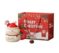 Ngbbby Mug de neige, 400 ml de céramique Snowman Tasses café Noël avec couvercle mignon tasse thé pour anniversaire d'hiver Noël, rouge, tasse