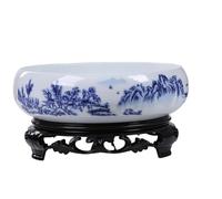Ngbbby Planteur Lotus avec Base, Plante de Bol de Lotus en céramique Bleu et Blanc, récipient hydroponique à Fleur Rond décoratif pour Jardin, Balcon, Bureau, Bol