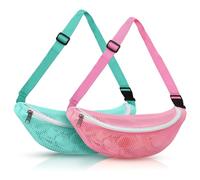 Ngbbby Sac de Coquillage pour Enfants, 2 pièces, Sac de Plage en Maille, Jouet Plage à Fermeture éclair avec Sangle réglable, Taille Collecte Coquillages pour garçons et Filles, Collecte