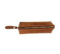 Ngbbby Trousse à Crayons en Cuir 6, 7 x 2, 4 x 2 Pouces, Pochette à Crayons en Cuir Vintage avec Fermeture éclair, Pochette Portable Marron pour Hommes, Femmes et Artistes, Travail, Bureau, école