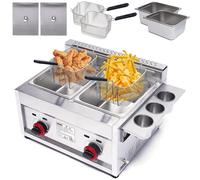 NGDFGR Friteuse À Gaz, Friteuse De Comptoir en Acier Inoxydable avec 2 Paniers Et 2 Couvercles, Machine À Frire Double À Propane 10 L X 2 Réservoirs pour La Cuisine Domestique O,