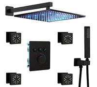 NGDFGR Robinet de Douche thermostatique LED, Ensemble de Douche Mural 12 INES, Ensemble de Douche Effet Pluie avec pommeau de Douche Effet Pluie, douchette à Main, 4 Jets corporels, Rome