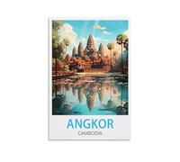 NGeniC Angkor Poster de voyage vintage Cambodge 20 x 30 cm Impression sur toile pour salon, chambre à coucher, décoration d'intérieur, art moderne
