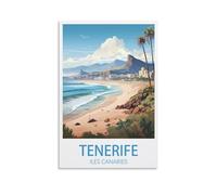NGeniC Poster vintage de voyage Tenerife Îles Canaries 20 x 30 cm Impression sur toile pour décoration murale salon chambre à coucher