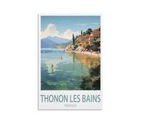 NGeniC Thonon Les Bains France Poster vintage de voyage côtier 50 x 75 cm Impression sur toile pour décoration murale salon chambre à coucher