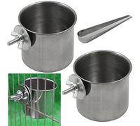 Ngeoire Oiseaux Accrocher Cage Eau - Acier Inoxydable Bol Réglable Gobelet Pelle à Nourriture en Perroquet Distributeur Petite Maison Perruches Inséparables Pigeons Supports pour Mangeoire