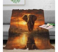 NGGADIWEG 3D Imprimé African Elephant Couverture Moelleuse Microfibre Literie Sunset Wildlife scène Couverture de Lit Lavable en Machine pour Jeunes Gammers Locataires 70×80inch(180x200cm)