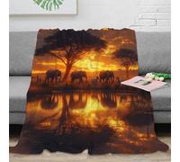 NGGADIWEG 3D Imprimé African Wildlife Couverture Polaire Microfibre Literie Safari Sunset scène Couverture Anti-Bouloche Cadeau Anniversaire pour Amoureux 40x50inch(100x130cm)