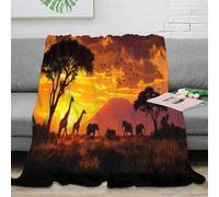 NGGADIWEG 3D Imprimé African Wildlife Couverture Polaire Microfibre Literie Safari Sunset scène Jeté de Lit Infroissable Toutes Saisons pour Familles Enfants Couples 60x80inch(150x200cm)