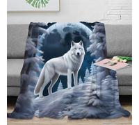 NGGADIWEG 3D Imprimé Arctic Wolf Standing Couverture Polaire Microfibre Chaud Night Forest scène Jeté de Lit Cadeau Anniversaire pour Amis Proches 40x50inch(100x130cm)