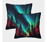 NGGADIWEG 3D, Imprimé Aurore et Montagnes enneigées Taies d'oreiller Décoratif Canapé Carré Coussin Cover Lot De 2 Coussin Canape pour Chambre, Canapé, Chaise, Lit,Jardin 50x50cm