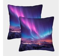 NGGADIWEG 3D, Imprimé Aurore et Montagnes enneigées Taies d'oreiller Décoratif Canapé Carré Housses De Coussin Lot De 2 pour Canapé Chambre À Coucher Salon Maison 50x50cm