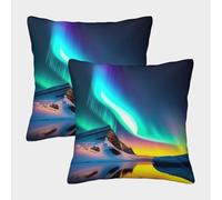 NGGADIWEG 3D, Imprimé Aurore et Montagnes enneigées Taies d'oreiller Décoratif Canapé Carré Moderne Housses Coussins Lot De 2 pour Canapé Salon Chambre Chaise Maison Décoration 45x45cm