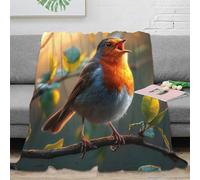 NGGADIWEG 3D Imprimé Bird Singing Couverture Moelleuse Microfibre Chaud Nature Wildlife Couverture Antistatique Lavable en Machine pour Familles Couples Enfants 60x80inch(150x200cm)