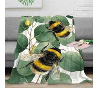 NGGADIWEG 3D Imprimé Bumblebee Illustration Couverture de Lit Microfibre Chaude Nature Botanical Jeté de Salon Infroissable pour Locataires Jeunes Colocataires 60x80inch(150x200cm)