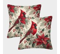 NGGADIWEG 3D, Imprimé Cardinal de Noël Taies d'oreiller Décoratif Canapé Carré Moderne Housses Coussins Lot De 2 Taie d'oreiller Salon Housses Coussins pour Canapé 40x40cm