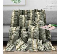 NGGADIWEG 3D Imprimé Cash Stacks Couverture Polaire Microfibre Chaud Money Accumulation Couverture Anti-Bouloche Lavable en Machine pour Familles Enfants Foyers 40x50inch(100x130cm)